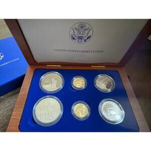 US Mint -W 1986 Liberty Silver Dollar $1 $5 Gold Proof Coin Set 6 Pieces